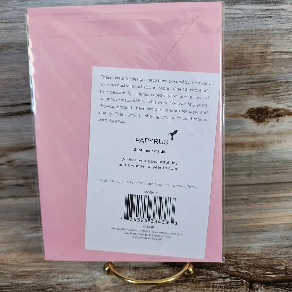 Papyrus Christopher Vine Pink Poppy Glitter Greeting Card Pink Green Striped